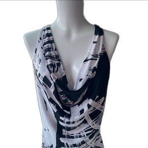 Vintage Wet Seal Dress Black and White Abstract Print Halter cowl Neck Size S